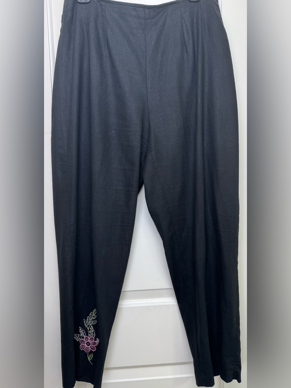 Courtenay Black Linen Blend Embroidered 2 Piece Pantsuit Set Size 12 - Picture 3 of 7